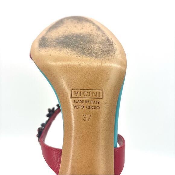 Vintage Giuseppe Zanotti Red Turquoise Floral Embellished Mules Sandals  37 - Picture 12 of 12